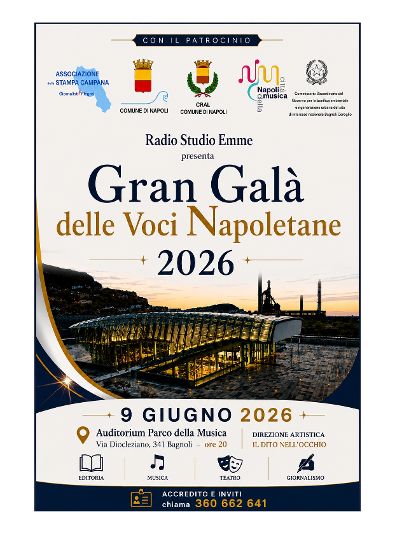 Le voci napoletane si riuniscono e si fondono per dare vita ad un evento nuovo, unico nel suo genere e destinato a sorprendere gli appassionati della buona musica partenopea. Si terrà il 9 giugno, la prima edizione del Gran Galà delle Voci Napoletane 2026